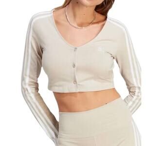 Adidas Adicolor Womens Classics Cropped Track Jacket SZ L Beige Athleisure Gym